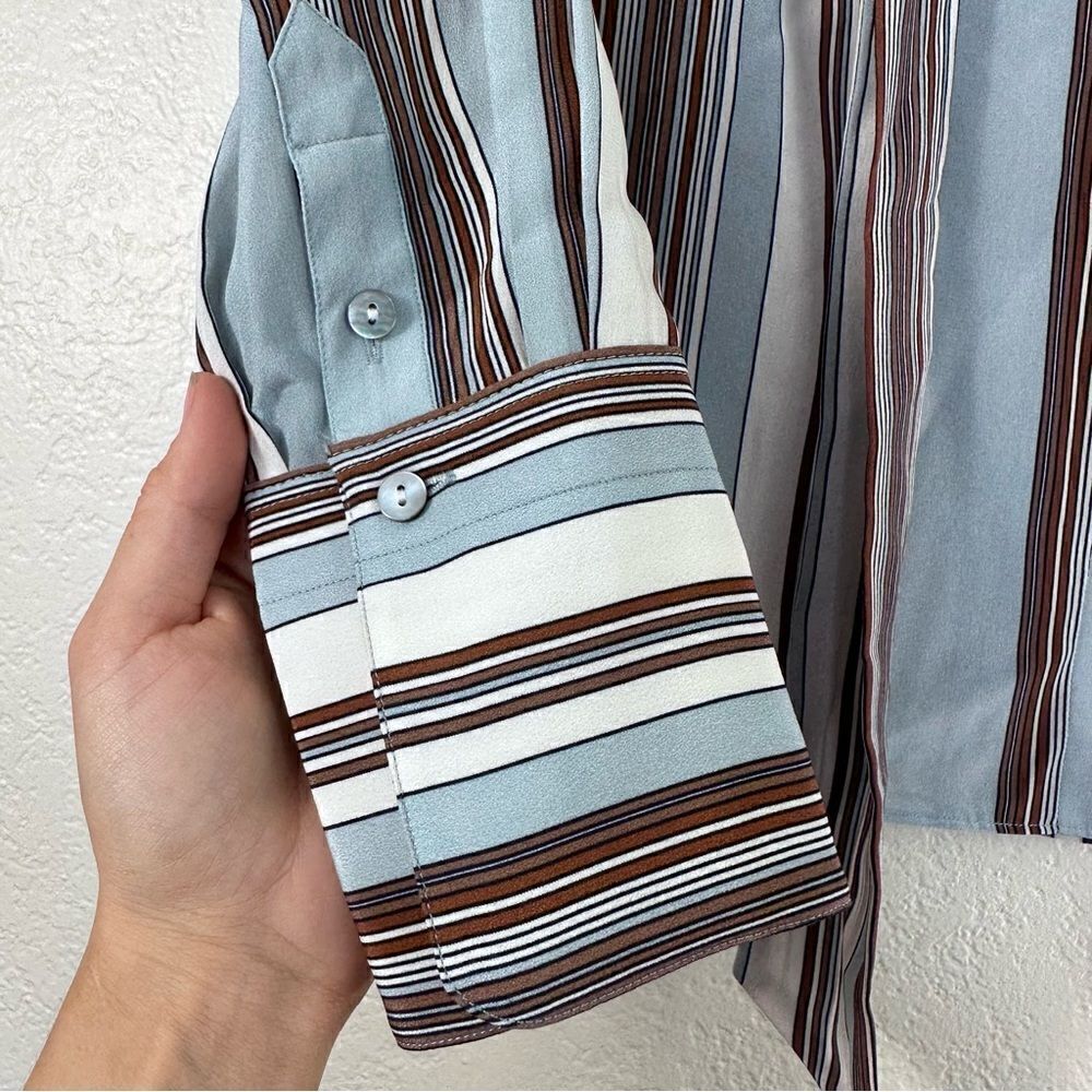 Elizabeth and James Mimi Neck-Tie Stripe Silk Blouse in Dust Multi Size XS - Picture 5 of 8